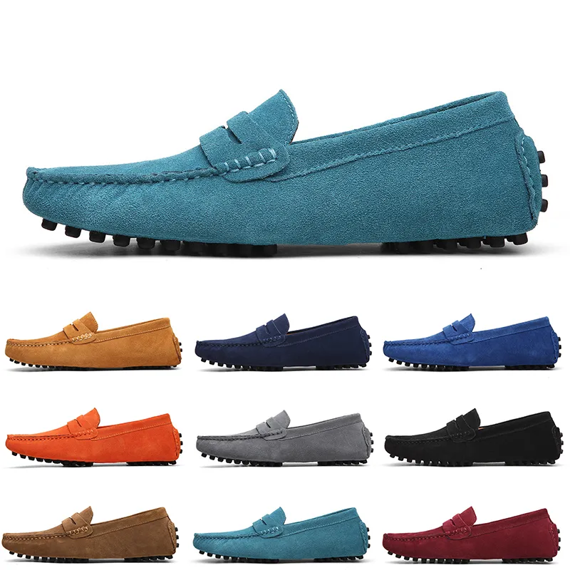 Zapatos de gamuza casuales para hombres más baratos, sin marca, negro, azul, vino, rojo, gris, naranja, verde, marrón, para hombre, zapato de cuero perezoso 38-45