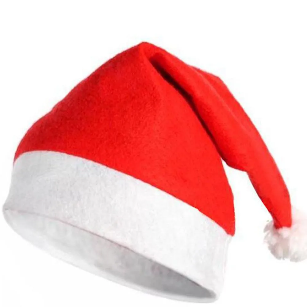 1200pcs Jul Santa Claus hattar Merryxmas Caps Cap Party Hat för Santa-Claus kostym Juldekoration Barn eller vuxen Head Omkretsstorlek 56-58cm FedEx / DHL