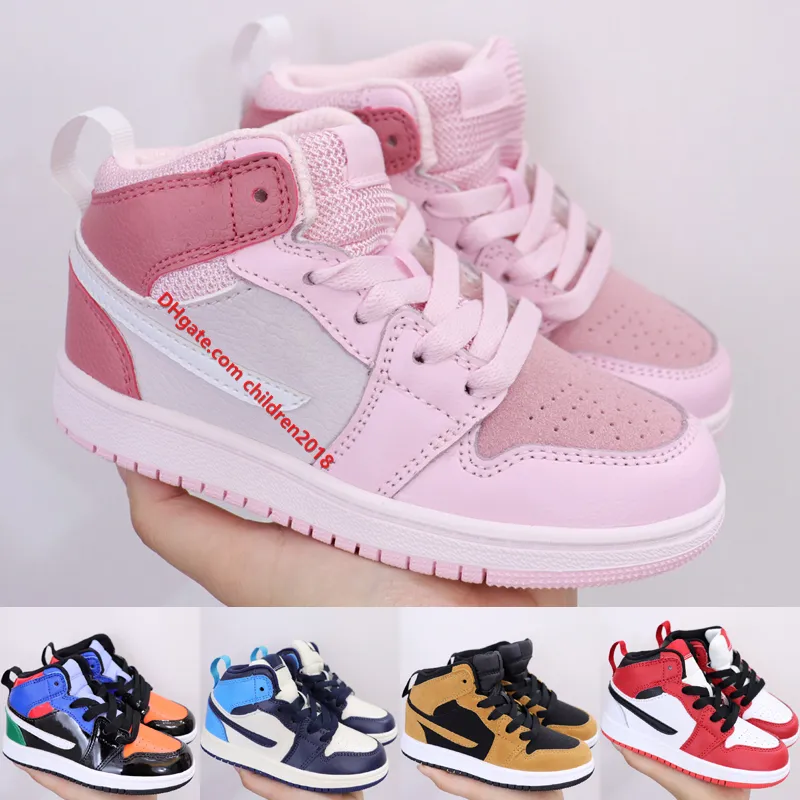 1 1s Kids Basketball Shoes 2021 Boys Girls Sneakers High Quality Leather Digital Pink Chicago Obsidian University Blue Raygun Toddler Shoe Size 22-39