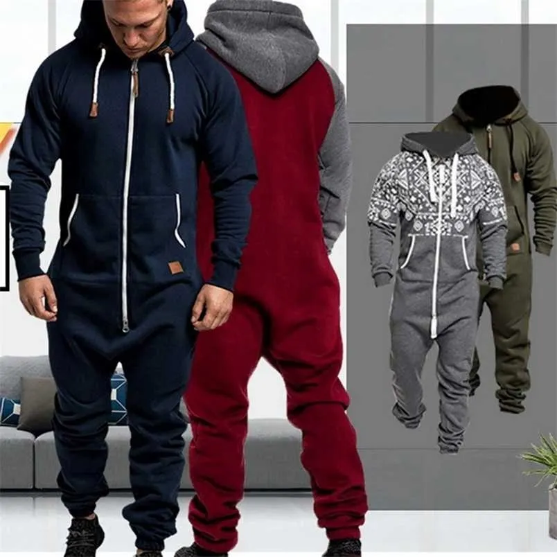 Hommes Vêtement Pyjama Combishort Zippé À Capuche Mâle Onesie Camouflage Imprimé Combinaison Streetwear Salopette 211230