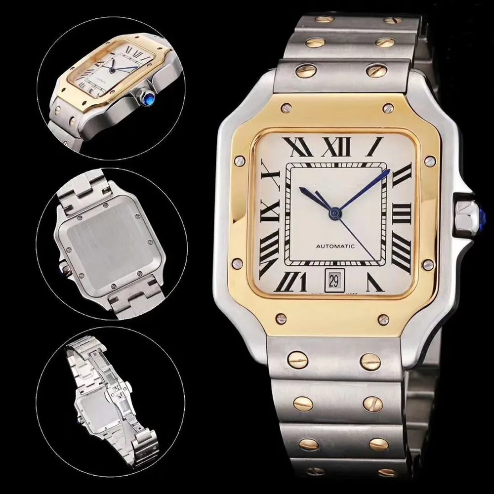 Top Quality Men Fashion Watch Classic Square Design Stainless Steel Mens Watches Automatic Movement Glide Sweep Move Wristwatches Clock