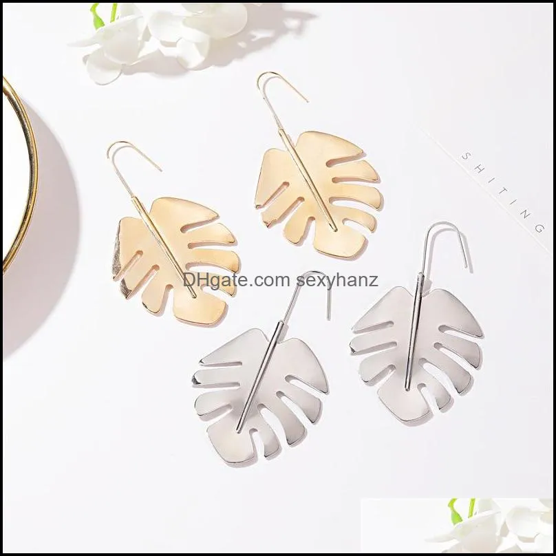 European Hollow Leaf Dangle Earring Hook Simple Long Metal Banana Leave Ear Drop For Women Plant Alloy Stud Gold Earrings Accessories