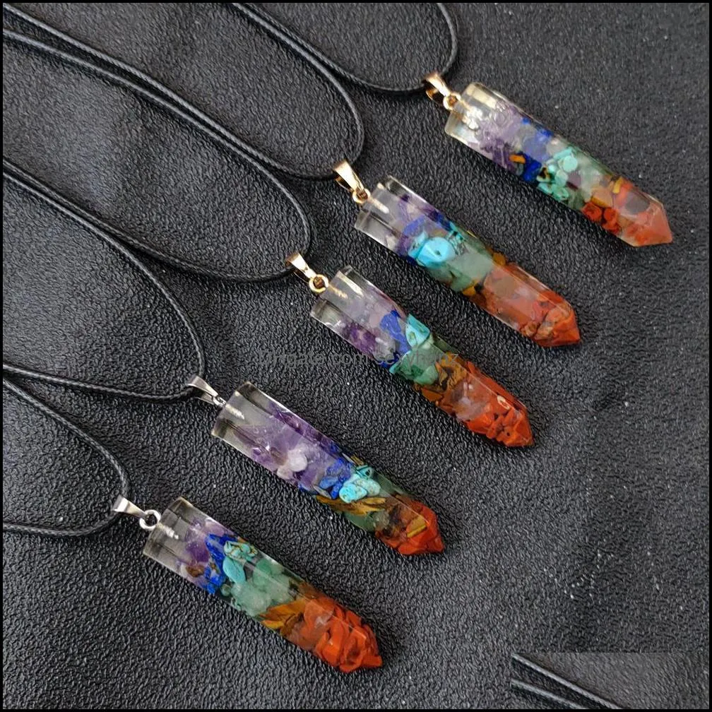 Reiki Healing Hexagonal Prism Stone Seven Chakra Orgone Energy Pendant Necklaces Pendulum Amulet Orgonite Crystal Necklace