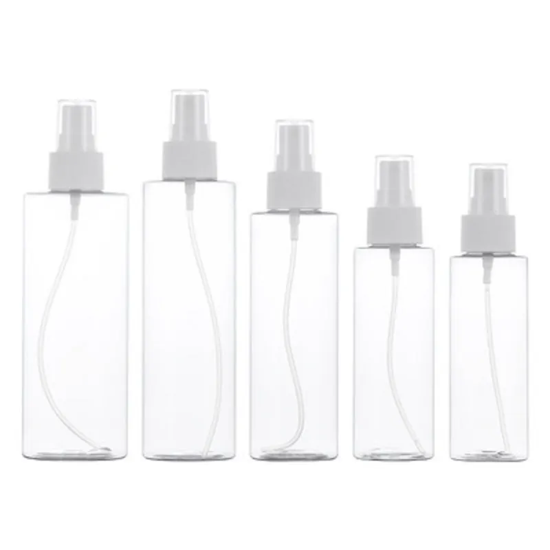 Transparent Plastic Bottle PET Refillable White Mist Spray Atomizer Empty Cosmetic Packaging Container 100ML 120ML 150ML 200ML 250ML