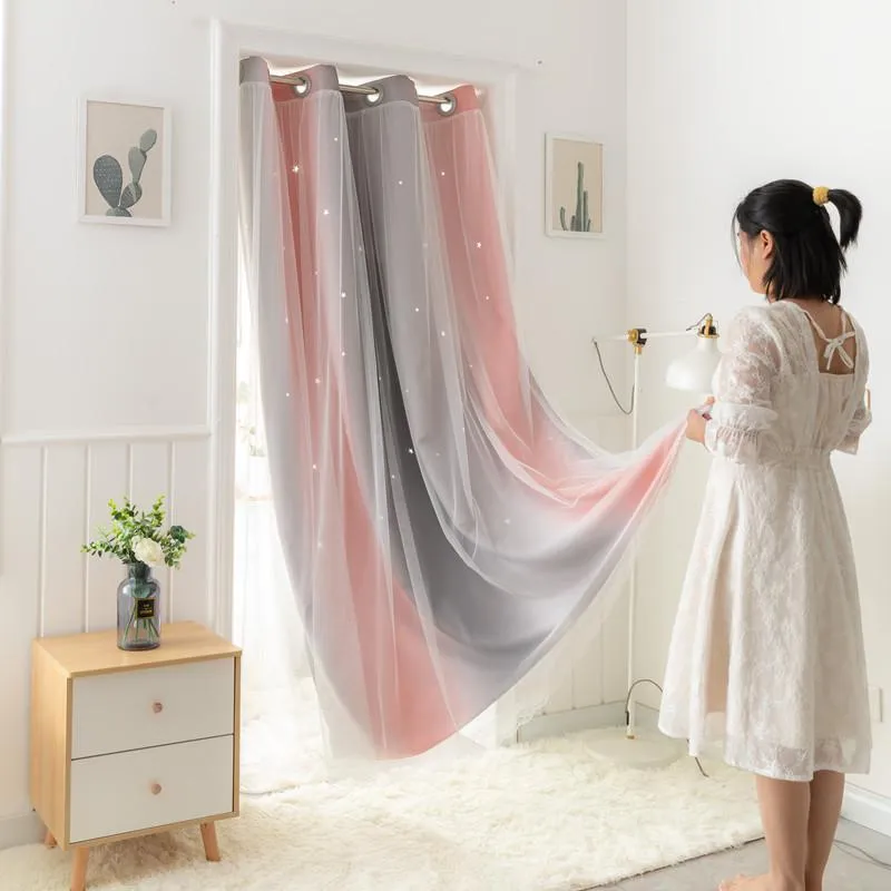 Gardin Drapes Yaapeet Hollow Nordic Bedroom Blackout Door Bay Fönster Vardagsrum Valance Girl Bathroom Net Pink Lace Wall