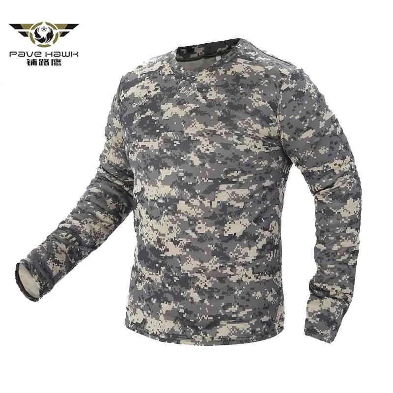 Tactische Militaire Camouflage T-shirt Mannen Ademend Sneldrogend Droog US Army Combat Volledige mouw Uitloper T-shirt voor Mannen S-3XL 210623