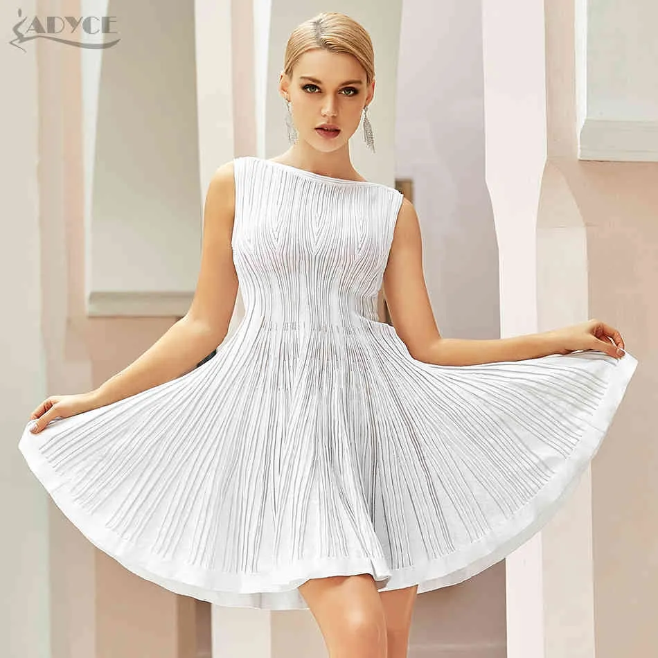Summer Women White Sleeveless Casual Bodycon Dress Sexy Tank O Neck Fit and Flare Celebrity Runway Party Dresses 210423