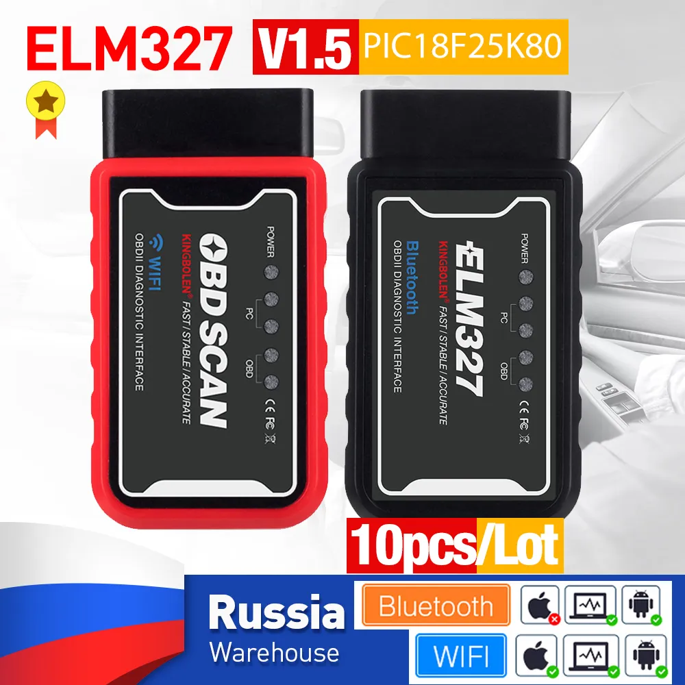 10 قطعة / الوحدة ELM327 V1.5 PIC18F25K80 رقاقة BT WIFI كود قارئ ELM 327 OBD2 الماسح الضوئي أدوات تشخيص السيارات لالروبوت ios pk icar2