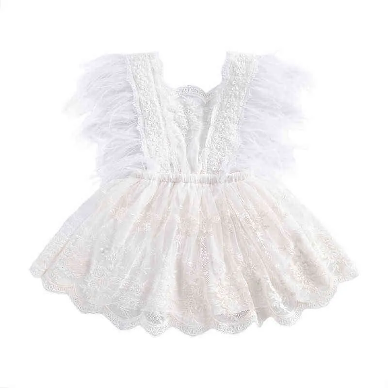 Baby Girl Summer Lace Backless Romper Newborn Photography Props Princess Girl Clothes Infant Baby Girls Tassel Feather Jumpsuit G1221