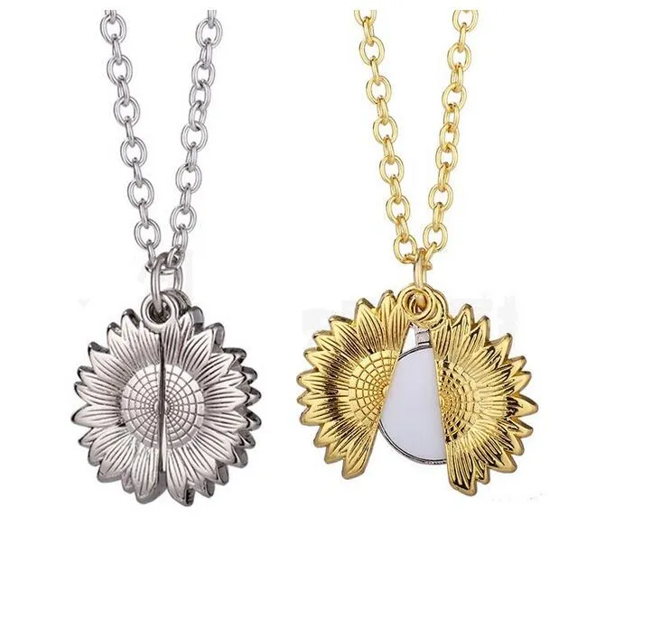 Sublimation blanc tournesol pendentif collier transfert de chaleur ronde fête décoration colliers bricolage saint valentin cadeau