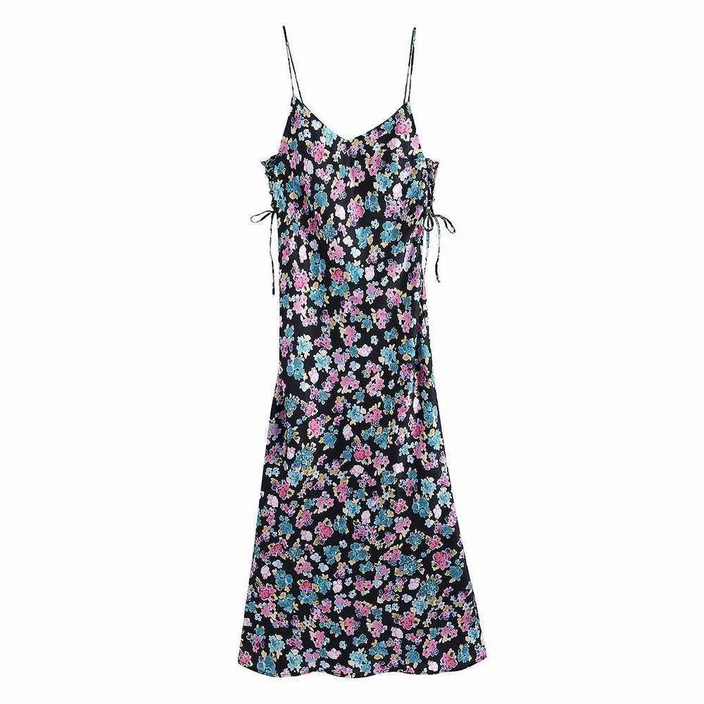 Women Summer Dress Fashion Spaghetti Strap Floral Prints Midi Sundress 210602