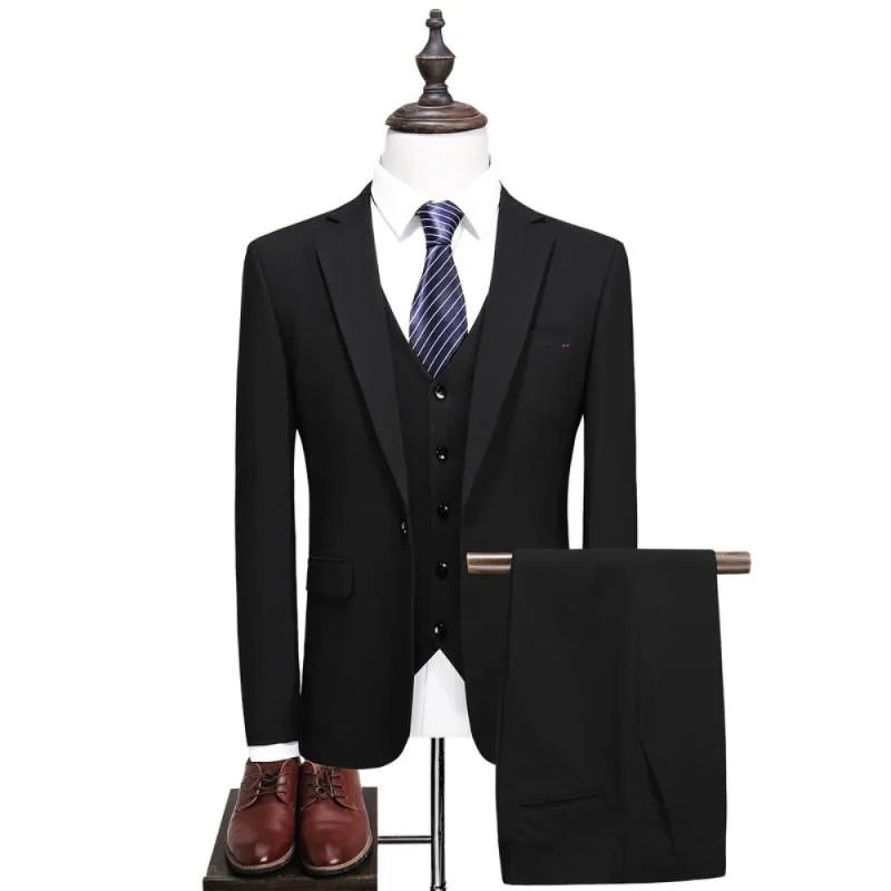 Solid Color Three Pieces Groom Wedding Suit Coat + Vest Pants Official ...