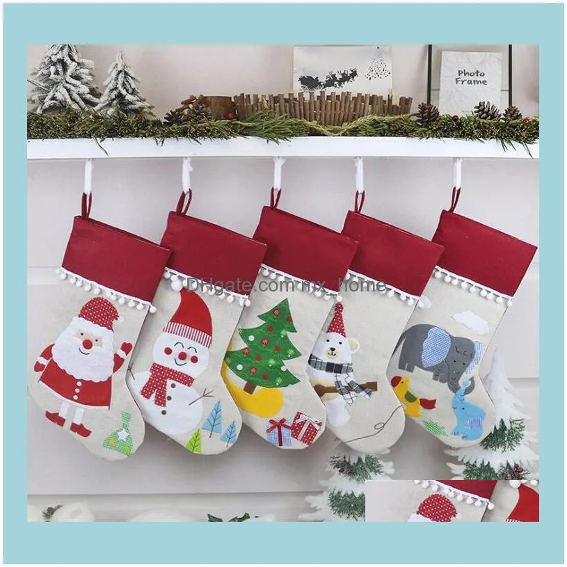 Christmas Linen Stocking Santa Xmas Tree Hanging Socks Xmas Kids Gifts Storage Bags Christmas Tree Pendant Gift Bag CGY442