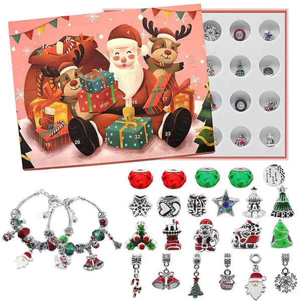 2021 Jul Advent Calendar DIY Julklappar Charm Smycken Armband Halsband Making Kit för Girls Xmas Present