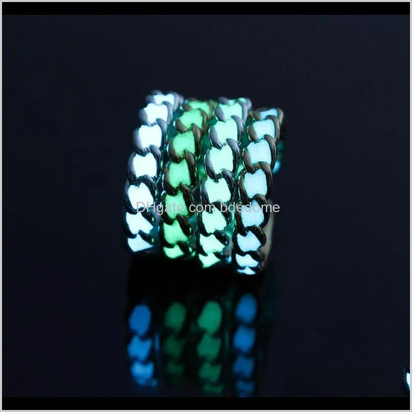 New Fashion Adjustable Chain Shape Luminous Ring Silver Color Rings personality Cuban Link Finger Rings Free Size Women Jewelry Gift