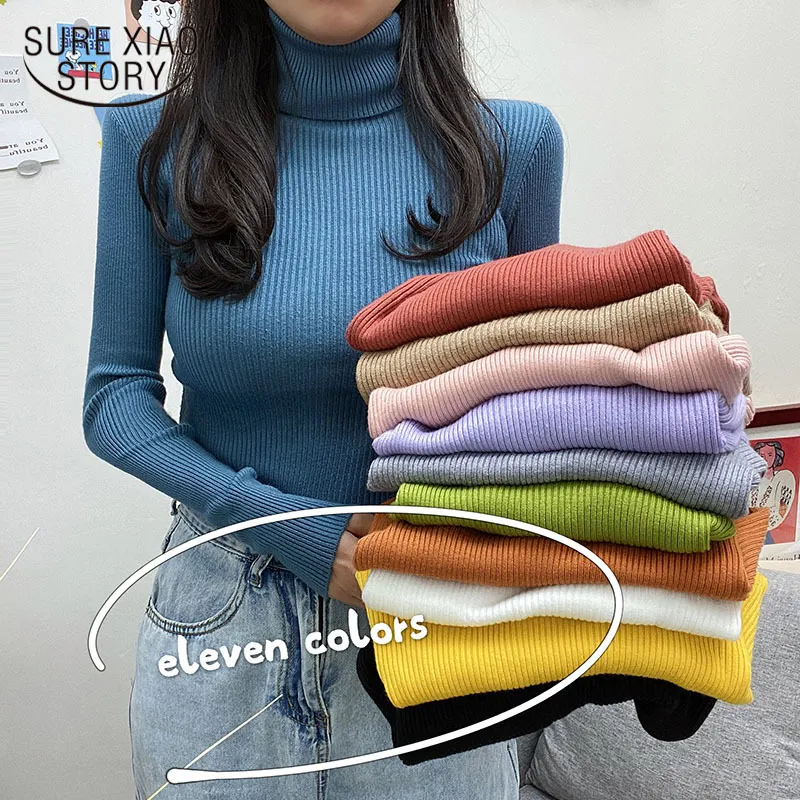 Turtleneck Women Sweater Solid Knitwear Autumn and Winter Long Sleeve Office Lady Sweaters Slim Bottoming Pullover 10626 210510