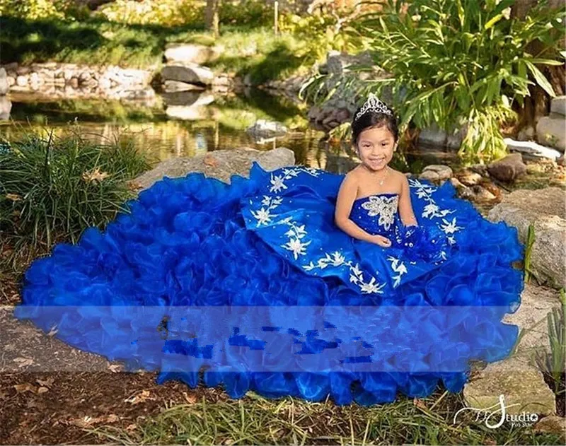 Royal Blue Two Pieces Children Flower Girls Princess Dresses Beauty Pageant Dress Puffy Plus Size Birthday Photography Gowns