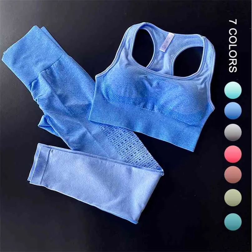 Dropship Yoga Set para Mulheres Gym Roupas Sports Bra + Calças Femininas Tracksuit 2 Piece Fitness Clothing Workout 210802