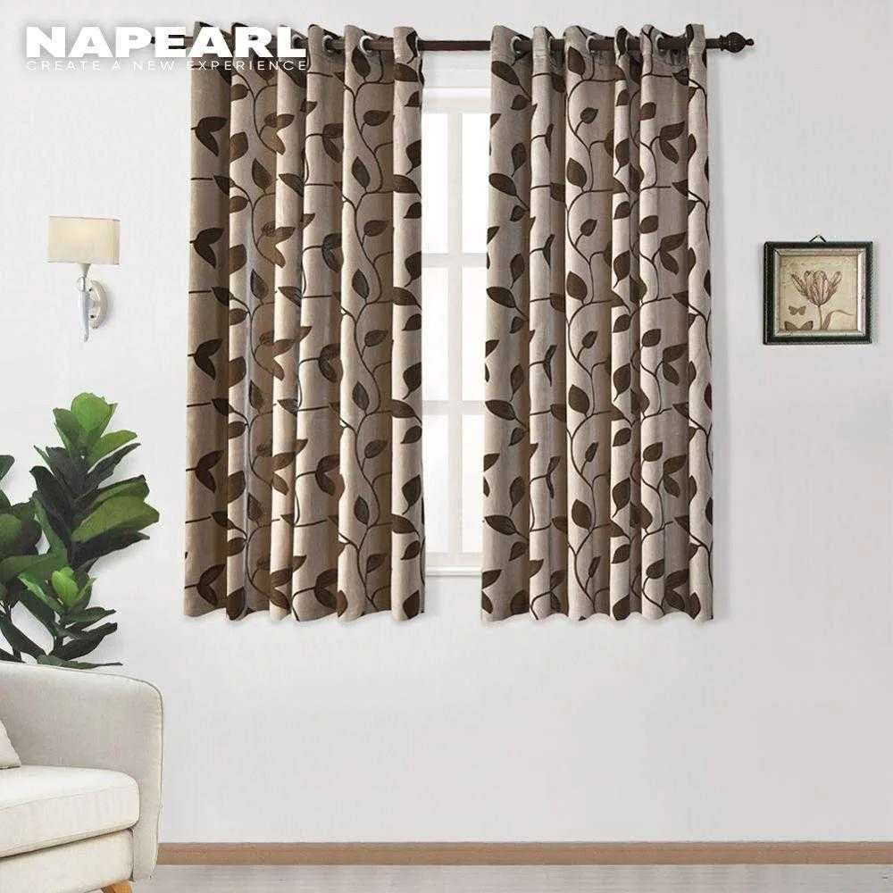 NAPEARL 1 Piece Short Leaves Design Curtain Bedroom Window Kitchen Grommet Top Semi-Blackout Ready Made for Living Room 210712