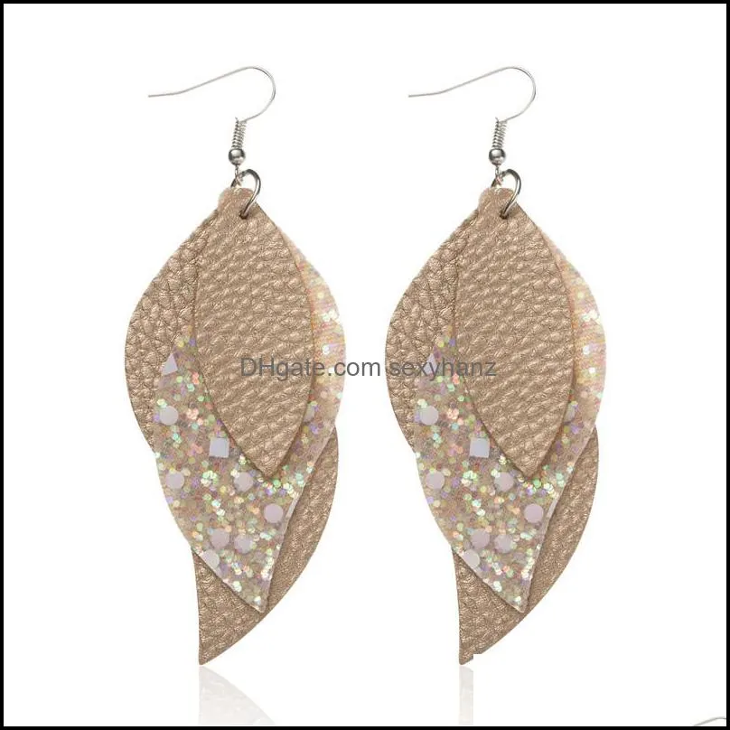 1298 Hot Fashion Jewelry Sequins Multi Layer PU Leather Earrings Candy Color Faux Leather Dangle Earrings