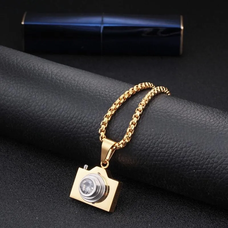 Pendant Necklaces Unique 316L Stainless Steel Camera Style Pendants Men Boys Sporty Charm Long Chain Link