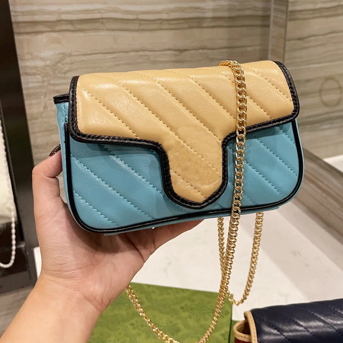 High Luxurys designers Quality Ladies heart chains Brand bag 2021 Women handbag Fashion clutch handbags shoulder Patchwork Bags cossbody wallet leather Stripes