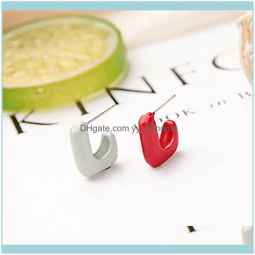 Stud Candy Color Earrings For Women Geometric Asymmetric 2021 Korea Concise Style Fashion Jewelry Wholesale