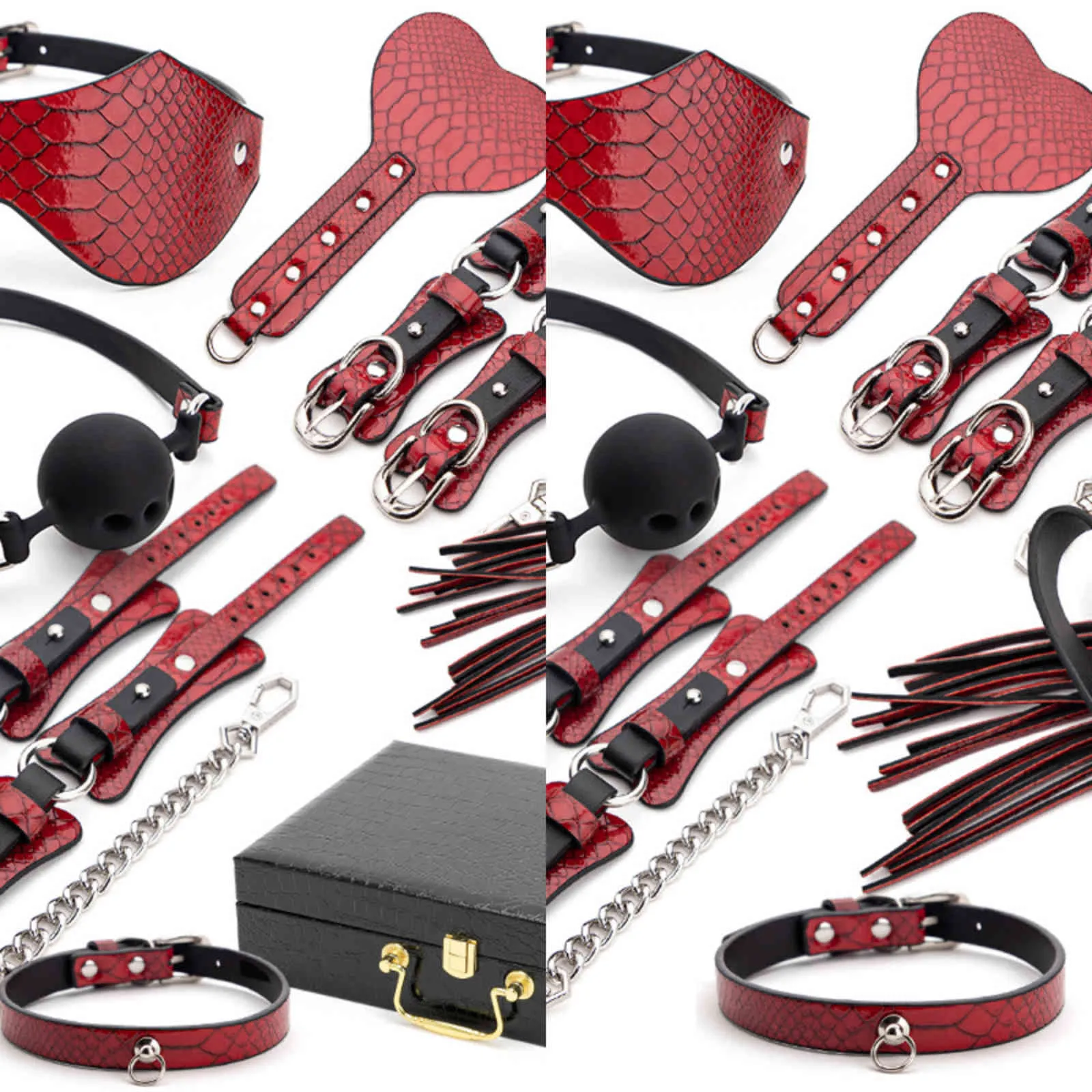 Bondages BLACKWOLF PU Leather Bondage Set BDSM Sex Kits Fetish Handcuffs Collar Whip Gag Erotic Products Toys For Couples Adult Game 1122