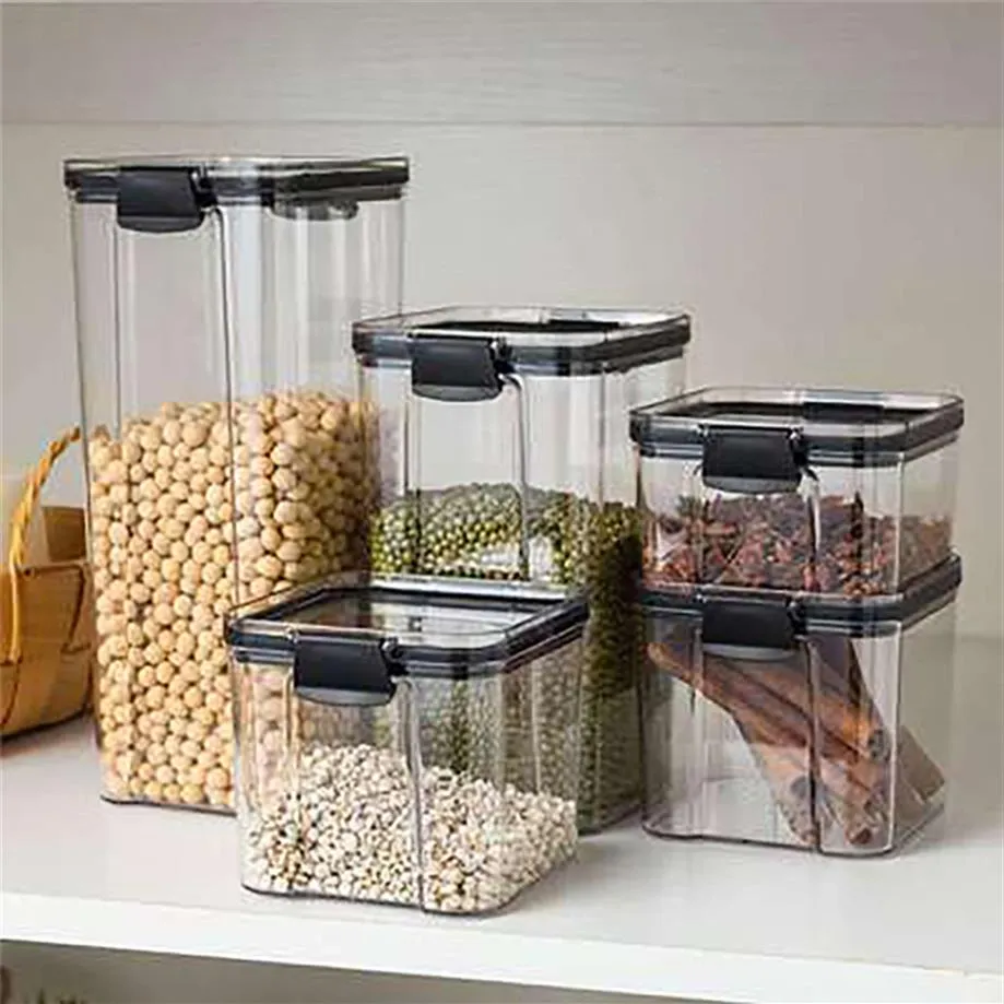 Verzegelde pot Transparante Plastic Huishoudelijke Keuken Spice Food Grade Nut Thee Storage Grain Storages Box215K