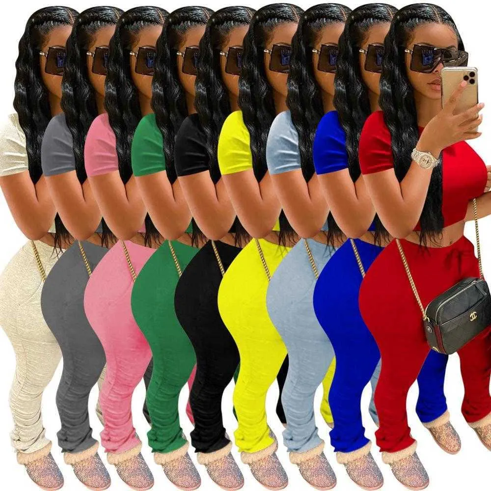 Tute da donna Pantaloni 2 pezzi Set T-shirt a maniche corte moda Leggings Tinta unita Tute da jogging Abiti da yoga Abbigliamento da palestra Taglie forti