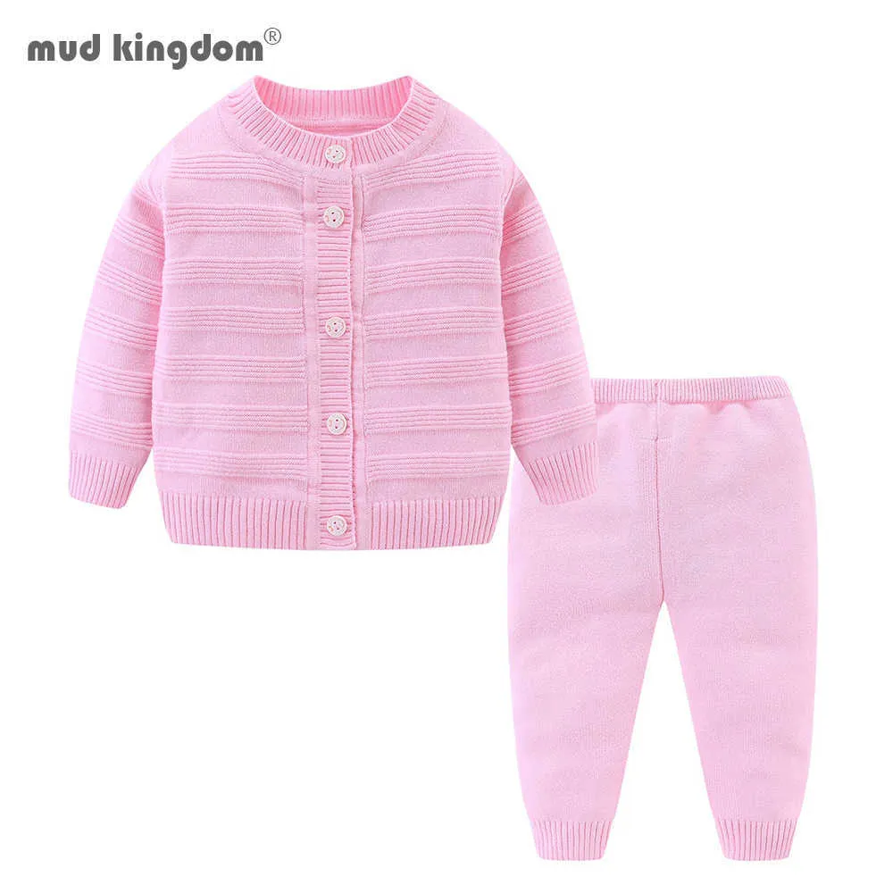 Mudkingdom toddler meninas meninos terno outono inverno crianças vestuário malha camisola cardigan + calça bebê roupas 210615
