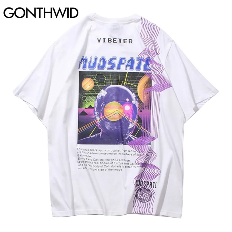 Tshirts Streetwear Hip Hop Universe Astronaut Planets Punk Rock Gothic Tees Shirts Harajuku Short Sleeve Cotton Tops 210602