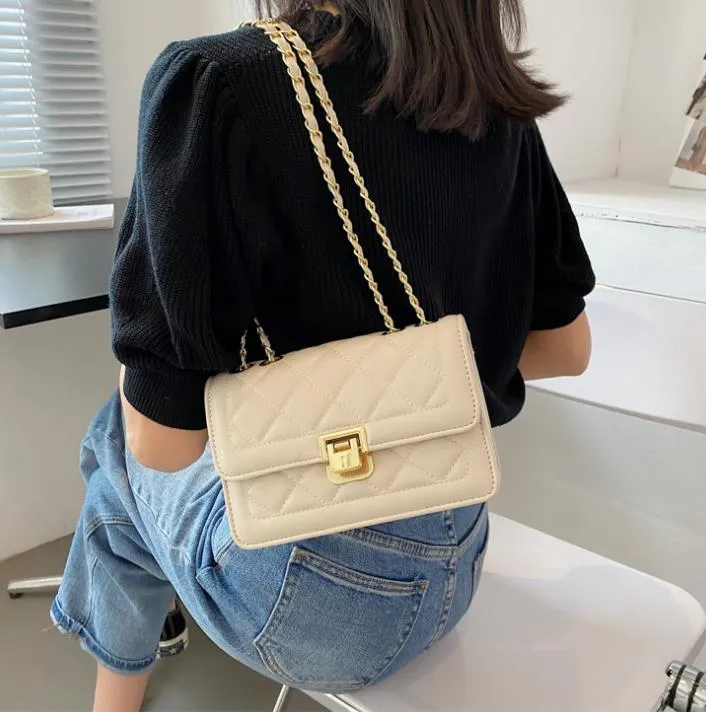 Weibliche Taschen Frühling/Sommer Mode Rhombus Kette PU Textur One-Shoulder Messenger Bag