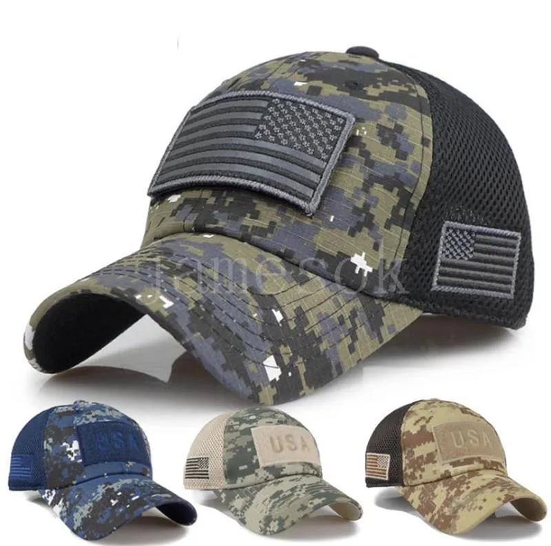 5 style Tactical Camouflage Baseball hat Men Summer Mesh Military Army Caps Constructed Trucker Cap Hats With USA Flag Patches DD100