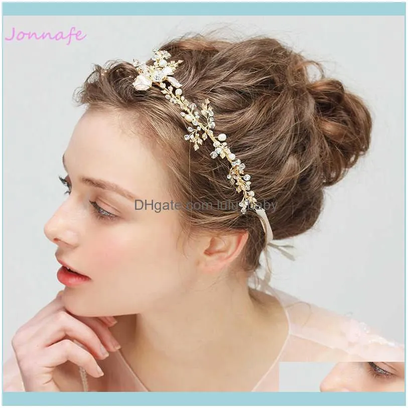 Jonnafe Gold Boho Leaf Crown Wedding Headband Rhinestone Bridal Hair Vine Accessories Women Jewelry Headpiece