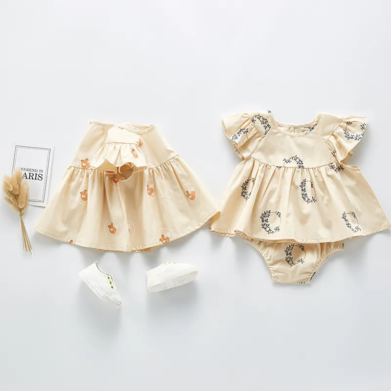 Baby flicka kläder sätter sommar född set passar mode främmande stil ren bomull 2-bit 3-6-12 månad kläder 210429