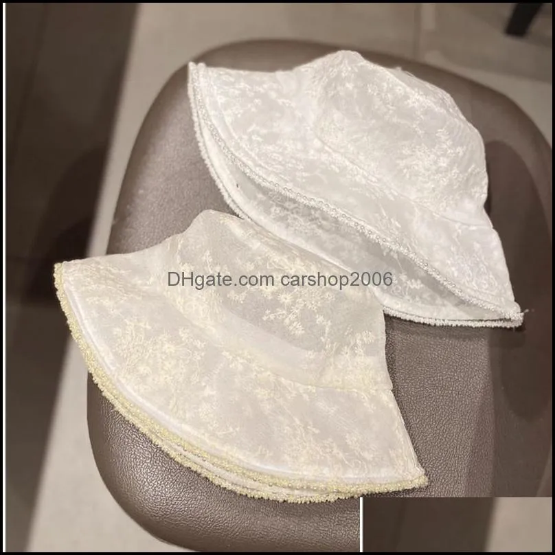 Hat Female Korean Casual Wild Lace EmbroiDery Fisherman Summer Thin Elegant Jewelry Wide Brim Hats
