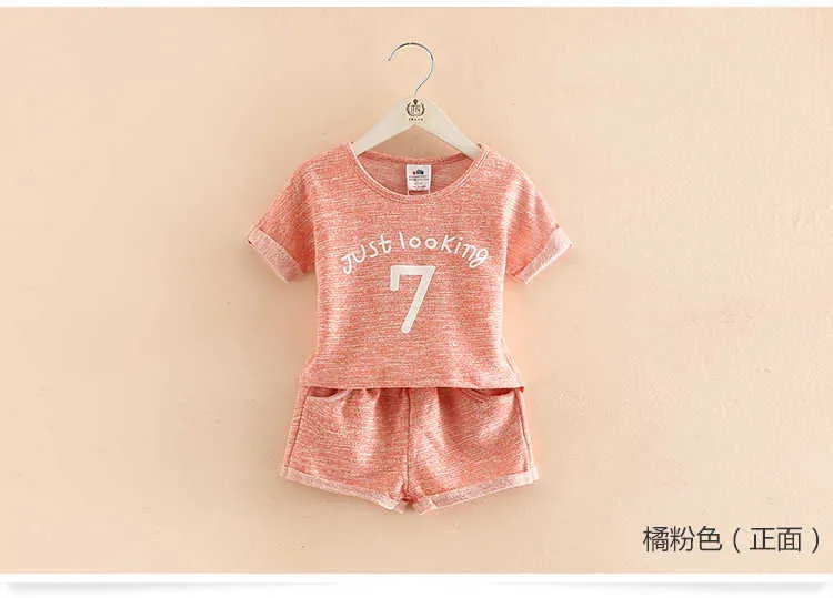 Girls Clothing Set Summer 2 3 4 5 6 7 8 9 10 Years Old Kids Girl Number Letter Print Short Sleeve T Shirt+Shorts Sports Set (11)