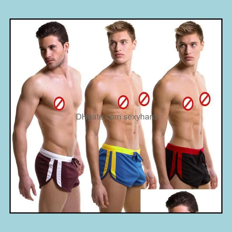 Hot Sexy Men`s Casual Shorts Household Sports Shorts with G-string Jocks Straps Inside Pouch Gym Trunks Mesh Quick-Dry Boxers M L XL