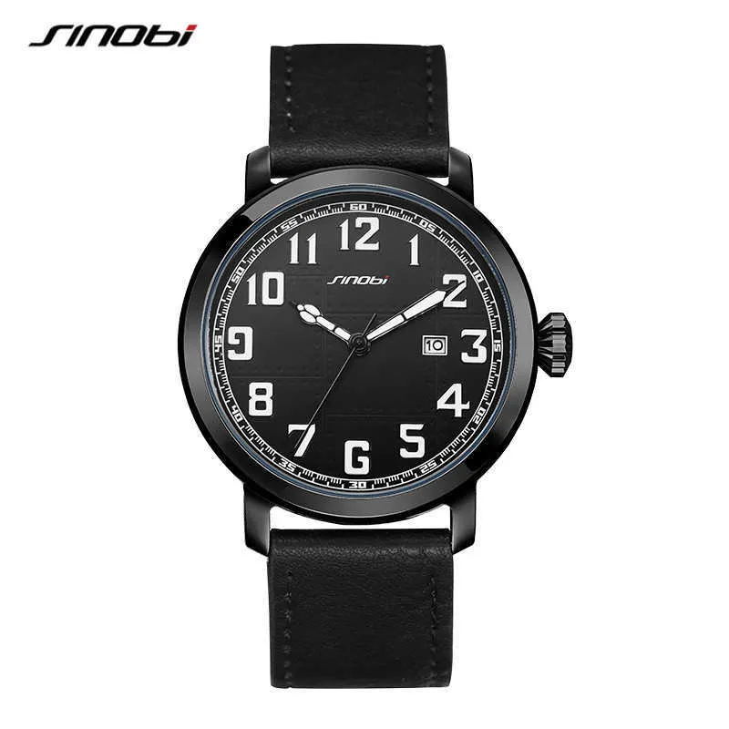 Sinobi Äkta läderklocka Mäns Klocka Fashion Enkel Japan Importerad Rörelse Sport Militär Klockor Man Armbandsur Reloj Q0524