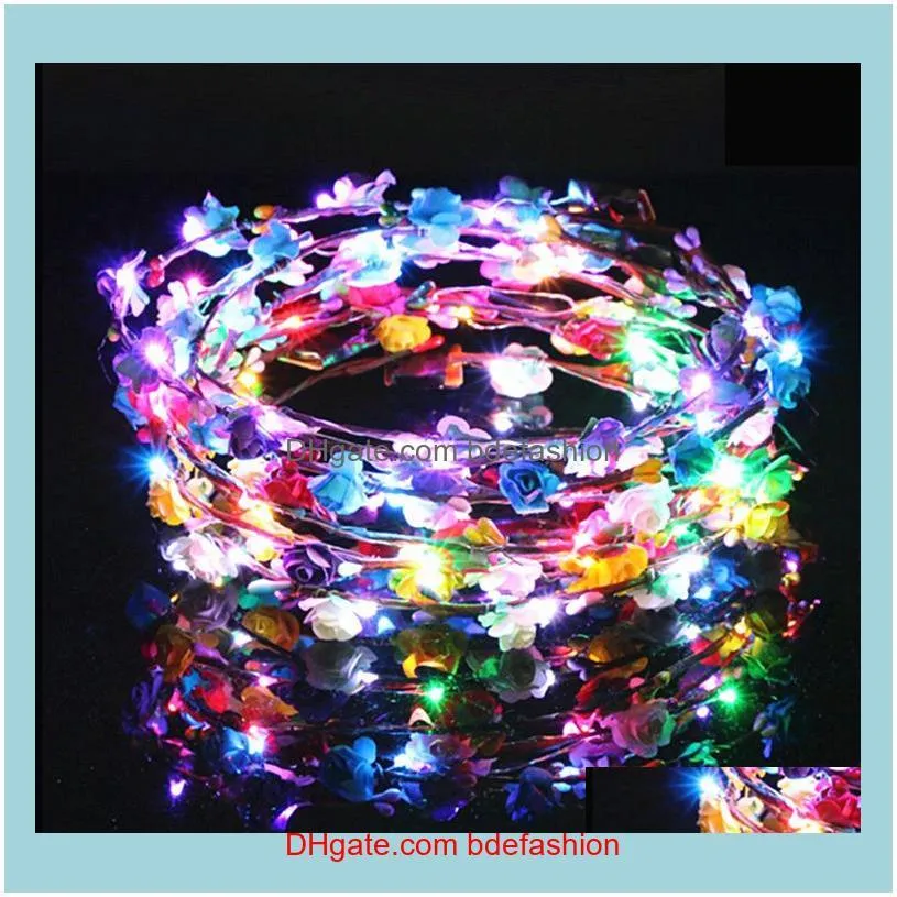 Flashing LED Hairbands strings Glow Flower Crown Headbands Light Party Rave Floral Hair Garland Luminous Wreath Fashion Accessories