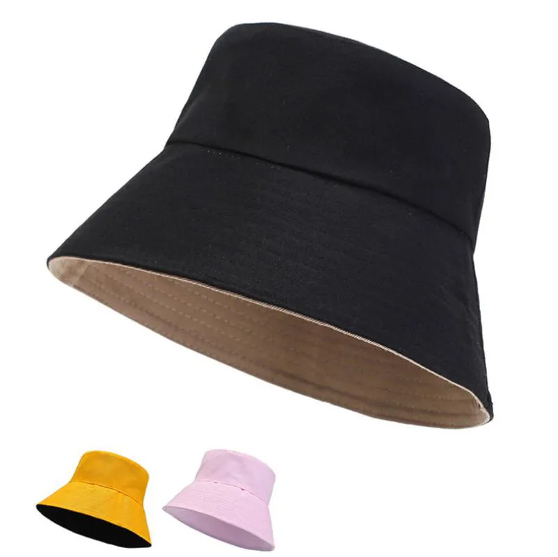 Summer Foldable Bucket Hat Double-sided Women Outdoor Sunscreen Cotton Fishing Hunting Cap Men Hats Unisex