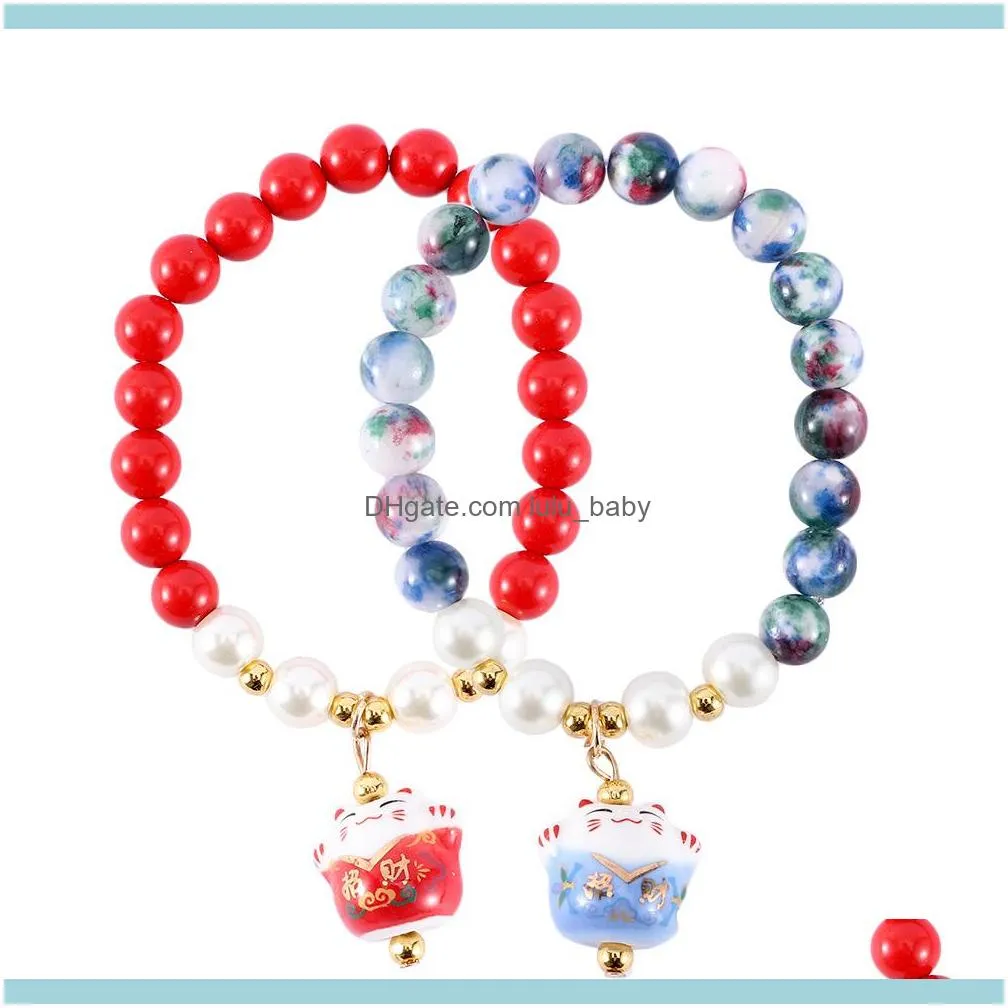 Beaded, Strands Gift Obsidian Bracelet Lucky Cat Cute Women Natural Beads Ceramic Femela1