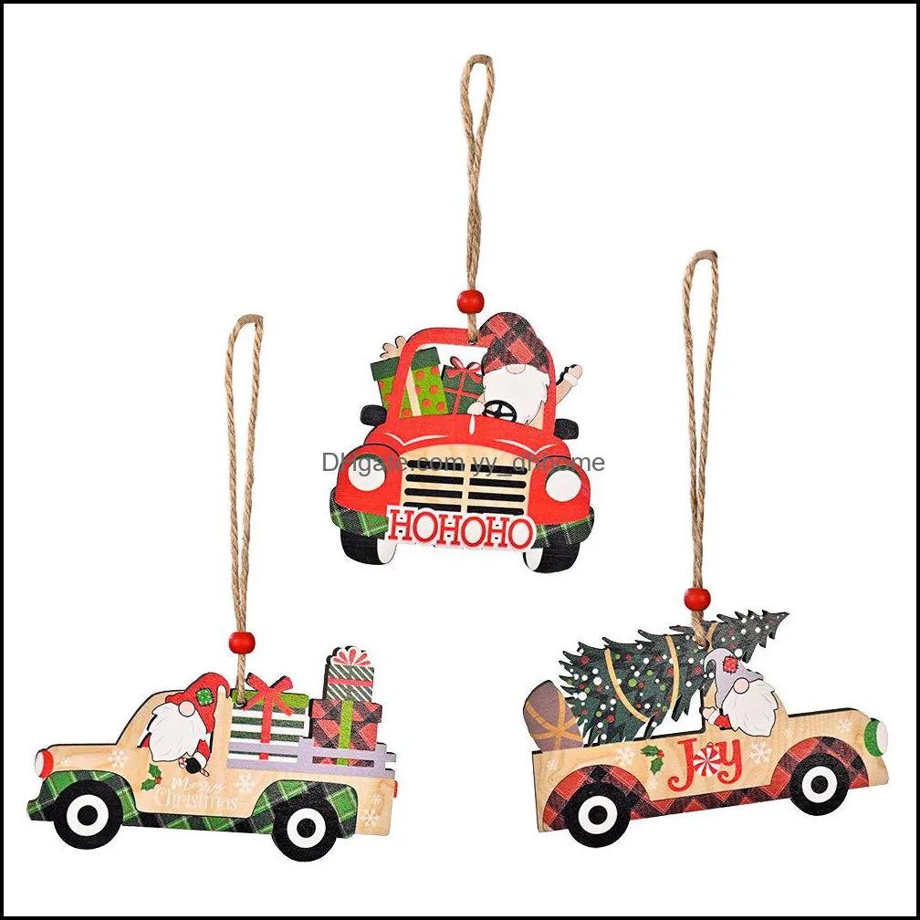 Christmas Tree Hanging Ornaments Wooden Car Pendant New Year Gifts Xmas Accessories Home Decorations KDJK2109