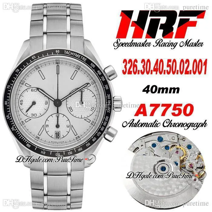 HRF Racing Master ETA A7750 Cronografo automatico Orologio da uomo Quadrante bianco Stick Cronometro Bracciale in acciaio inossidabile Super Edition 326.30.40.50.02.001 Puretime HR02c3
