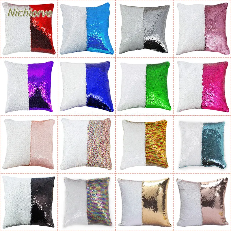 12 cores lantejoulas faixa de travesseiro de sereia almofada nova sublimação macia lantejoulas em branco travesseiro casos de transferência quente DIY presente personalizado sj1n15