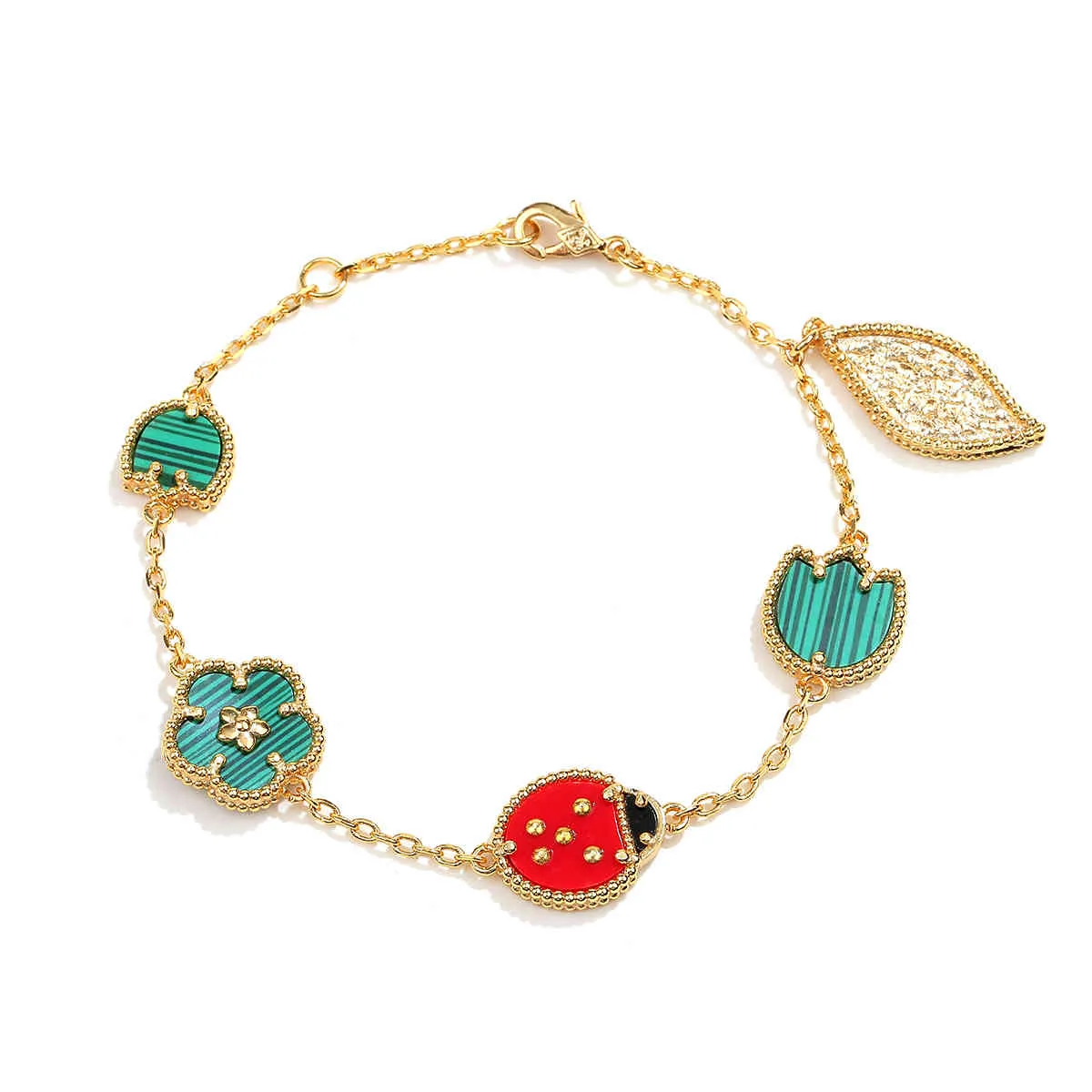 2021 Romatic Women Fashion Shell Lucky Spring Flower Ladybug Fauna Design Luxury Smart Armband Bröllop Smycken