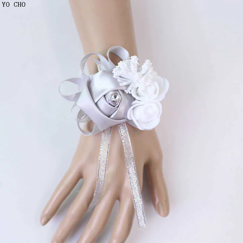 wedding wrist corsage Bracelet bridesmaid rose silk white pink marriage wrist corsage (253)