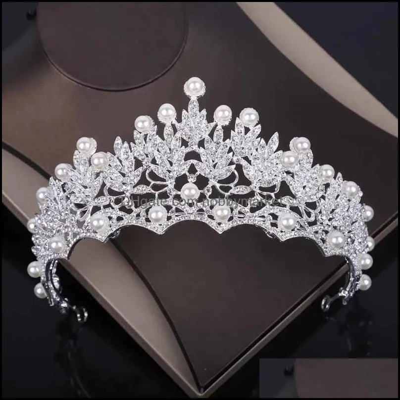 Kolczyki Naszyjnik Biżuteria Zestawy Kryształ Pearl Kostium Rhinestone Oświadczenie Moda Korona Tiaras Zestaw Kobiety Wedding Drop Dostawa 2021 2SMR1