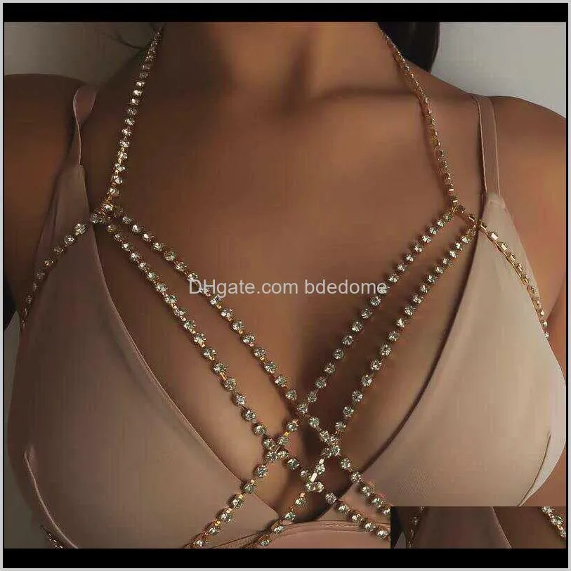 Strengen, snaren kettingen hangers sieraden drop levering 2021 sexy bohemien strand ketting multilayer cross body holle diamant bikini che